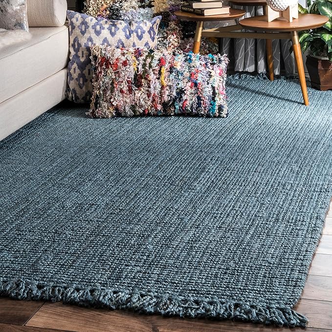 Nuloom Daniela Blue, 6' x 9', Handmade, Jute, Tassel, Soft and Textured, High Traffic, Stain Resistant, Easy Clean, Durable Area Rug for Bedroom, Living Room, Dining Space, Foyer, Entryway