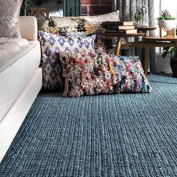 Nuloom Daniela Blue, 2'6" x 8', Handmade, Jute, Tassel, Soft and Textured, High Traffic, Stain Resistant, Easy Clean, Durable Runner for Bedroom, Living Room, Dining Space, Foyer, Entryway
