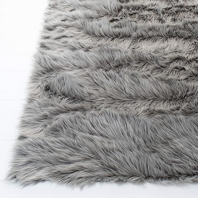 SAFAVIEH Faux Sheep Skin Collection 8' x 10' Grey FSS235D Silken Glam 2.35-inch Thick Area Rug