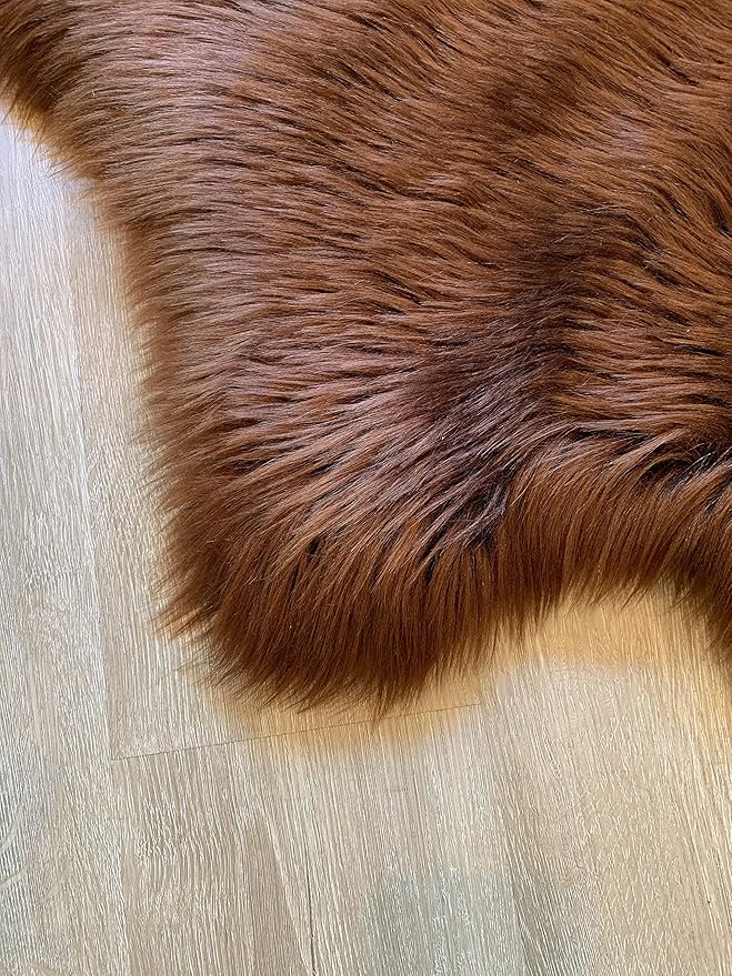 LAMBZY Faux Sheepskin Super Soft Hypoallergenic Silky Shag Rug for Living Room, Kids Room, Sofa (Single 2'x3', Brown)
