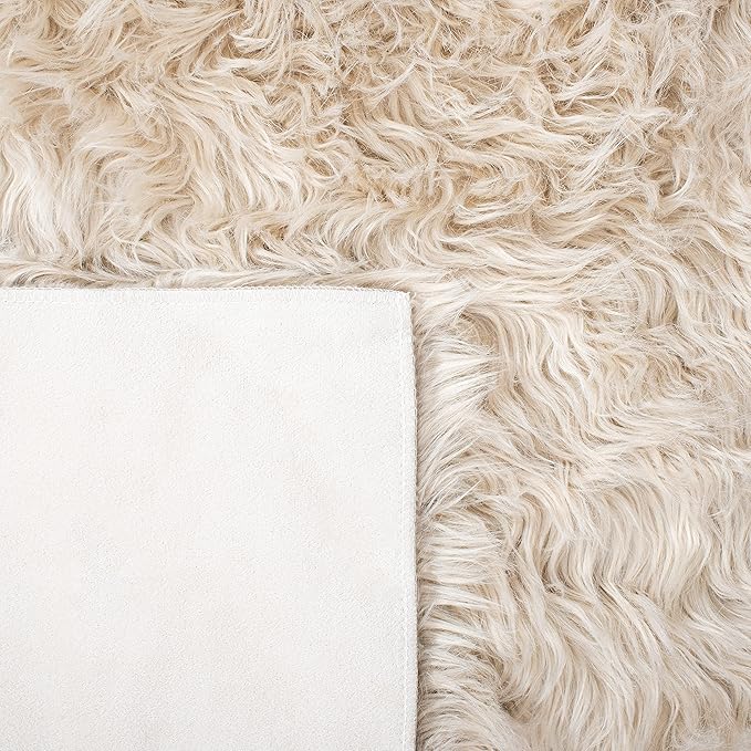 SAFAVIEH Faux Sheep Skin Collection 5' x 7' Beige FSS235K Silken Glam 2.35-inch Thick Area Rug