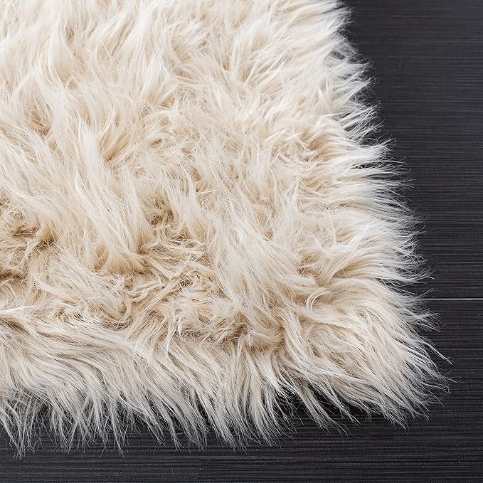 SAFAVIEH Faux Sheep Skin Collection 5' x 7' Beige FSS235K Silken Glam 2.35-inch Thick Area Rug