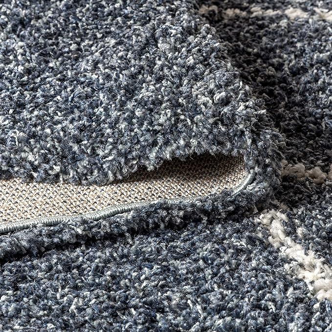 JONATHAN Y Mercer Shag Plush Tassel Denim Blue/Cream Indoor Area Rug, 3x5, Moroccan Geometric Trellis, Bohemian, Easy-Cleaning for Living Room, Bedroom, Kitchen, Non-Shedding (MCR103A-3)