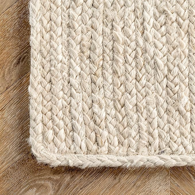 nuLOOM 6 Round Rigo Jute Hand Woven Area Rug, Off White, Solid Farmhouse Design, Natural Fiber, For Bedroom, Living Room, Dining Room, Hallway, Office, Kitchen, Entryway