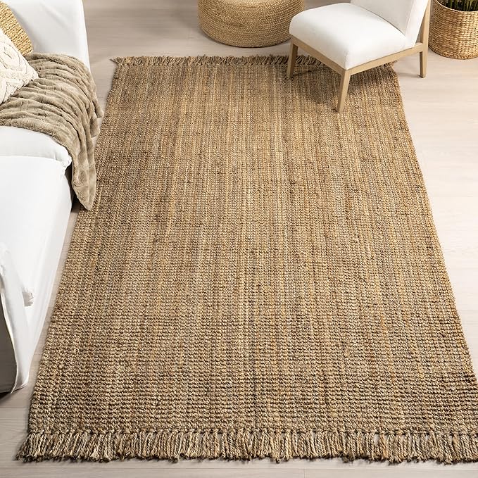 Nuloom Daniela Natural, 4' Square, Handmade, Jute, Tassel, Soft and Textured, High Traffic, Stain Resistant, Easy Clean, Durable Area Rug for Bedroom, Living Room, Dining Space, Foyer, Entryway