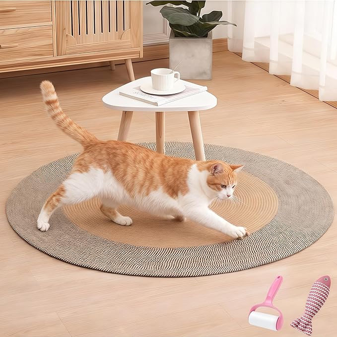 Cotton Rope Area Rug for Cats, Cat Scratching Rug, Washable Round Vintage Reversible Woven Tassel Rug, Soft and Stylish Home Accent, Easy Clean, Multiple Sizes (Coffee and Black, 32" (80cm))