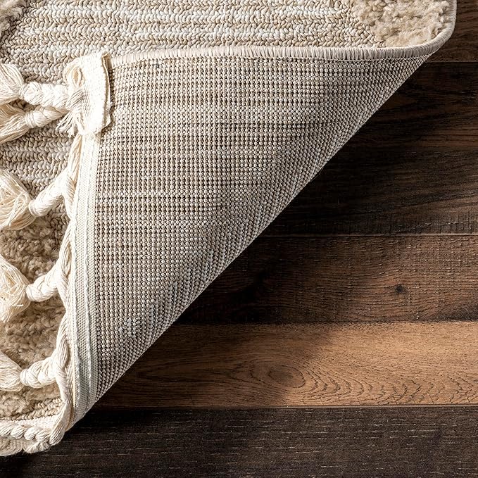 Nuloom Marissa Beige/Ivory, 6' Round, Diamond, Tassel, Soft and Cozy, High Traffic, Stain Resistant, Easy Clean, Durable Area Rug for Bedroom, Living Room, Dining Space, Den, Foyer, Entryway