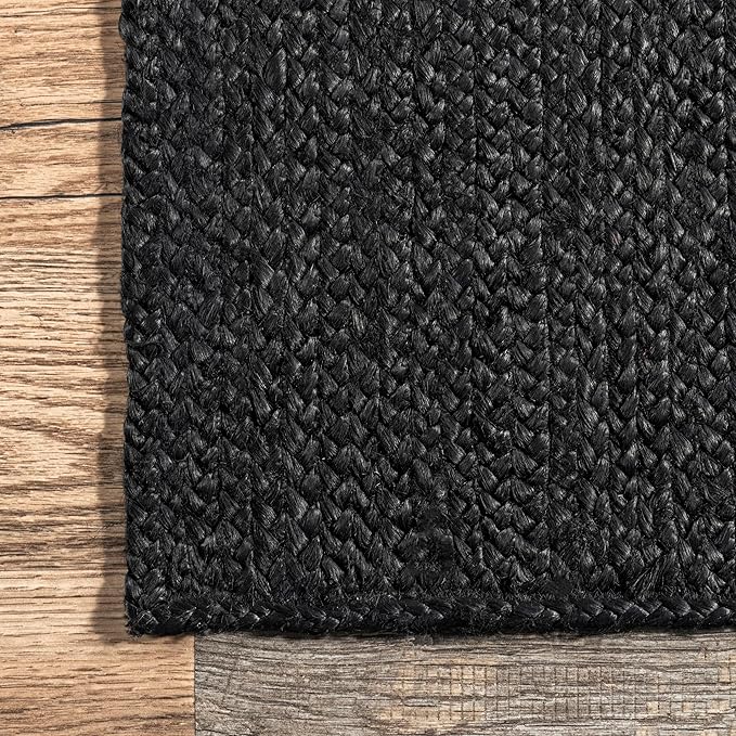 nuLOOM 2x8 Rigo Jute Hand Woven Area Rug, Black, Solid Farmhouse Design, Natural Fiber, For Bedroom, Living Room, Dining Room, Hallway, Office, Kitchen, Entryway