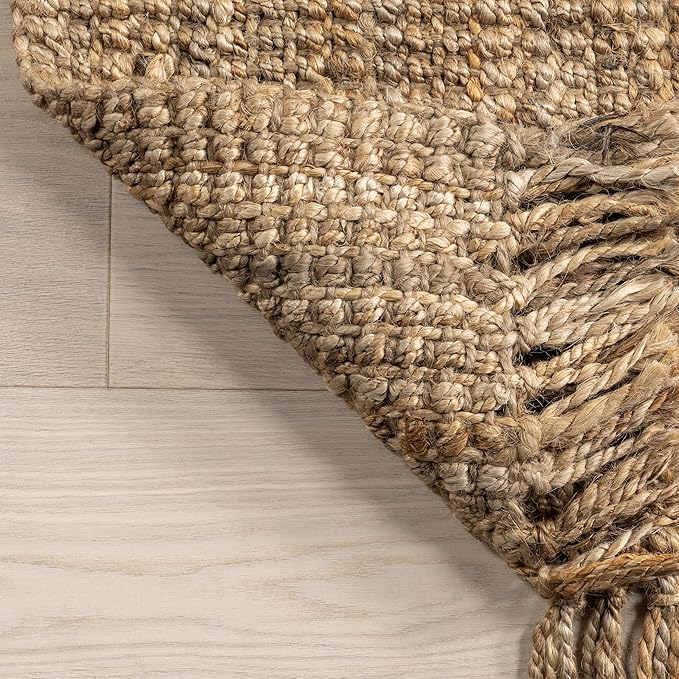 Nuloom Daniela Natural, 3' x 5', Handmade, Jute, Tassel, Soft and Textured, High Traffic, Stain Resistant, Easy Clean, Durable Area Rug for Bedroom, Living Room, Dining Space, Foyer, Entryway