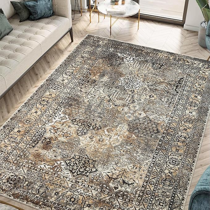 Keen Home Design 5x7 Rug - Machine Washable Area Rug with Non-Slip Backing, Ideal for Living Room, Dining Room, Bedroom - Vintage, Easy Clean, Durable, Low Pile Rug - (5' x 7')