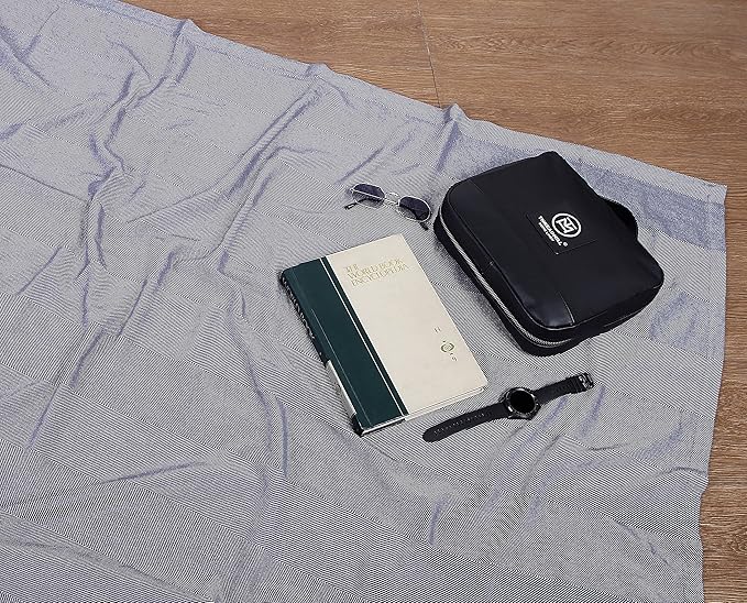 Threadmill Travel Blanket Cotton Viscose from Bamboo for Airplane, Premium Soft Throw Blanket with Blue Leather Bag (Grey Color) Compact & Portable Large Blanket for Travel, Car, Picnic & Camping