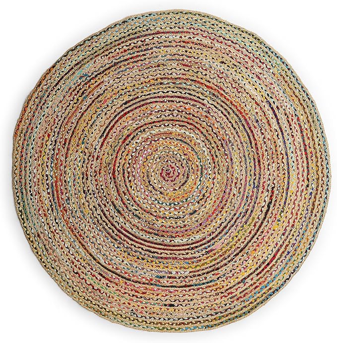 REDEARTH · Jute Cotton Chindi Area Rug - 6' Round Rug, Handwoven, Non-Shedding, Soft & Durable – Multi Tones for Home Décor in Living Room, Dining Room, Bedroom