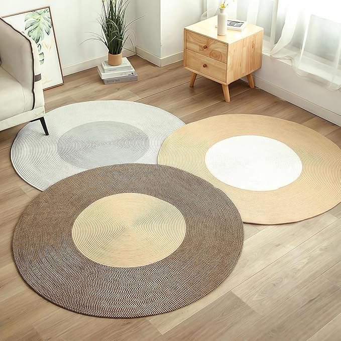 Cotton Rope Area Rug for Cats, Cat Scratching Rug, Washable Round Vintage Reversible Woven Tassel Rug, Soft and Stylish Home Accent, Easy Clean, Multiple Sizes (Coffee and Black, 32" (80cm))