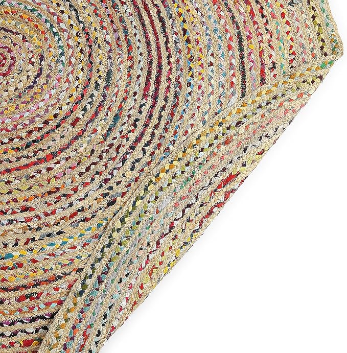 REDEARTH · Jute Cotton Chindi Area Rug - 5' Round Rug, Handwoven, Non-Shedding, Soft & Durable – Multi Tones for Home Décor in Living Room, Dining Room, Bedroom