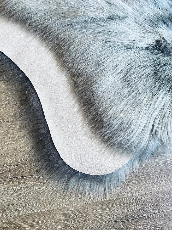 LAMBZY Faux Sheepskin Super Soft Hypoallergenic Silky Shag Rug for Living Room, Kids Room, Sofa (Double 2'x6', Grey)