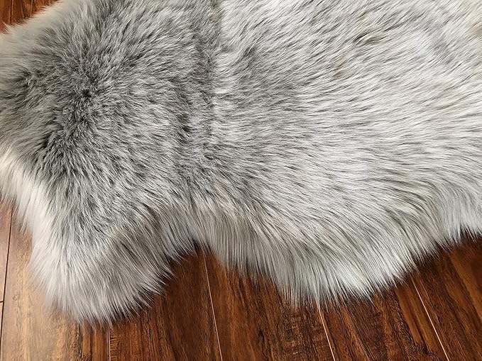 Free Shape Luxury Soft Fluffy Shag Area Rug Single and a Half 2'x4', 60x120cm - Vegan Fur Ultra Soft Indoor Carpet Nursery Rugs for Bedroom Home Decor, Grey