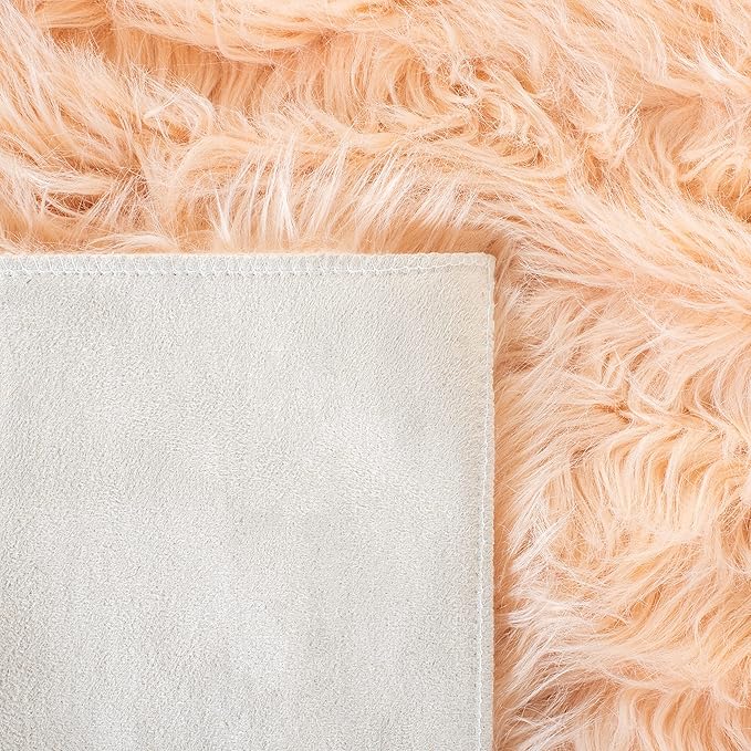 SAFAVIEH Faux Sheep Skin Collection 5' x 7' Light Pink FSS235U Silken Glam 2.35-inch Thick Area Rug