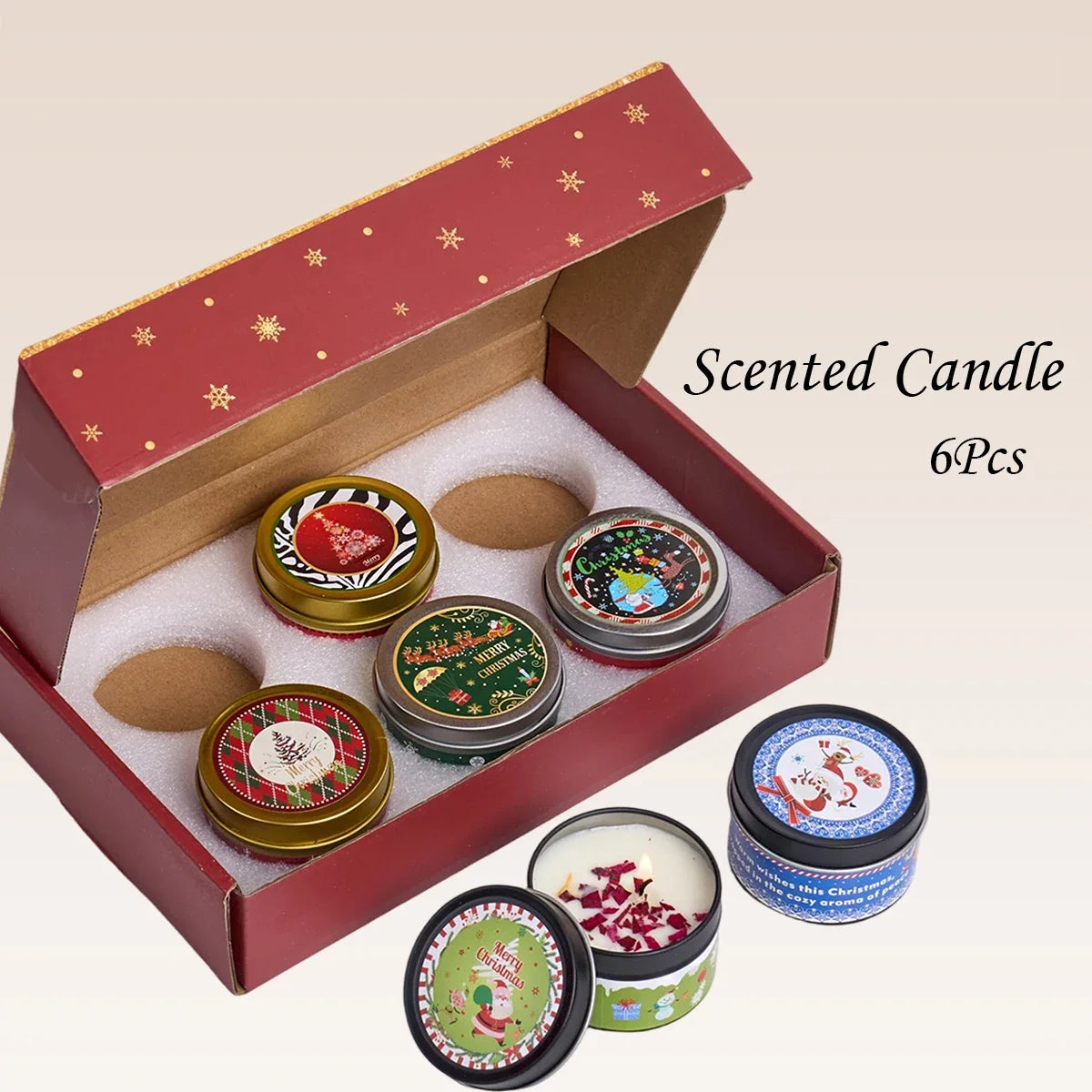Christmas Scented Candle Set Gift Fragrance Candle Jar Smokeless Romantic Incense Aromatherapy Candle Stonedried Flower Soy Wax