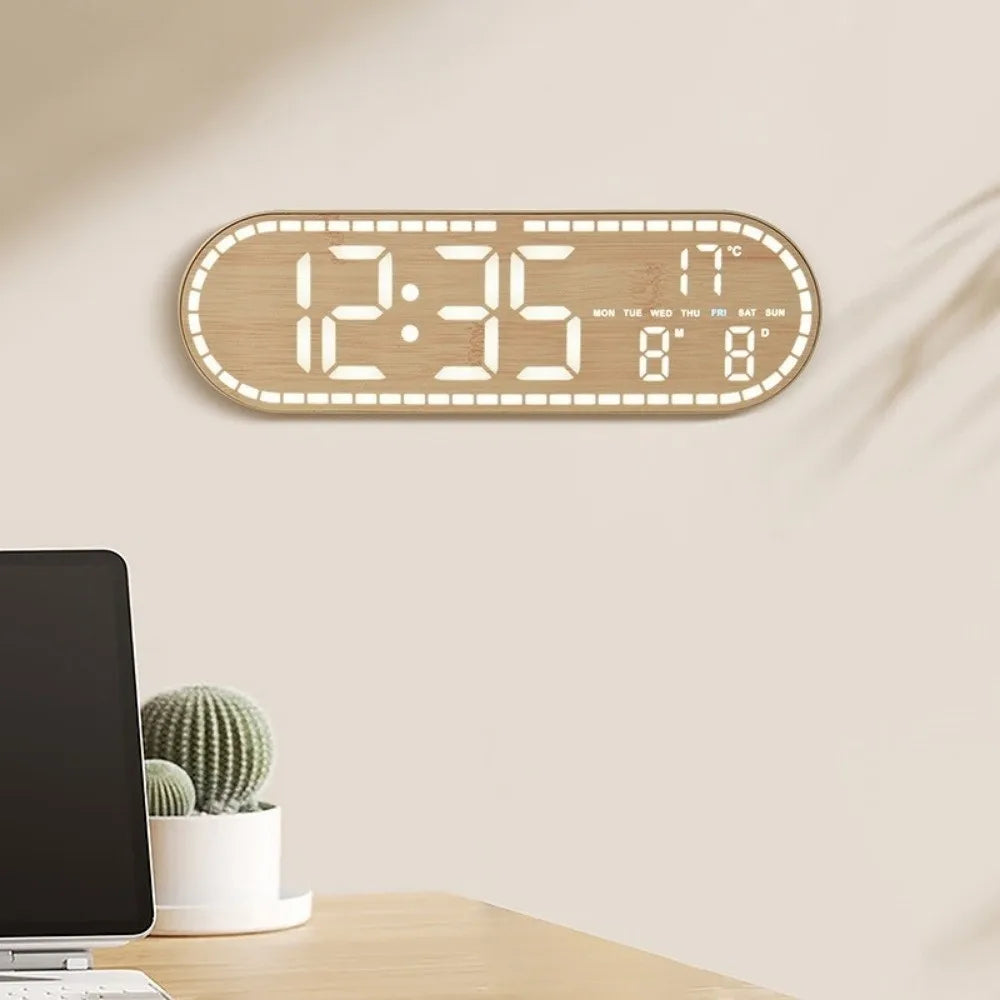 Minimalist Design Digital Wall Clock Silent Operation Nordic Style Alarm Clock Temperature Date Display Hanging Mount