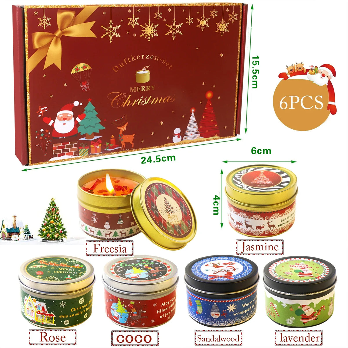 Christmas Scented Candle Set Gift Fragrance Candle Jar Smokeless Romantic Incense Aromatherapy Candle Stonedried Flower Soy Wax