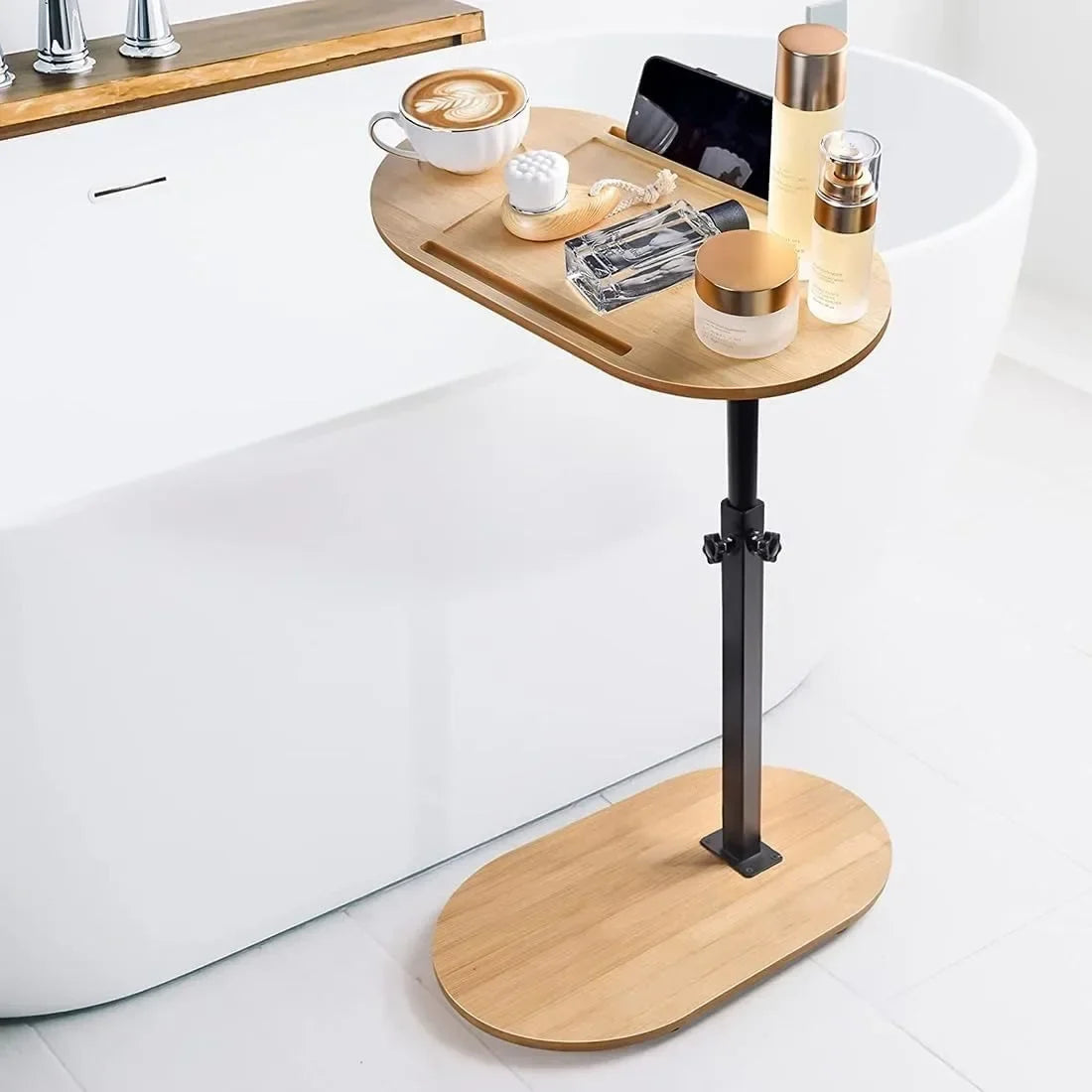 Bamboo Bathtub Side Tray Wooden Bathtub Tray Table Height Adjustable Freestanding Bath Caddy Tray Bathtub Side Table Home Spa