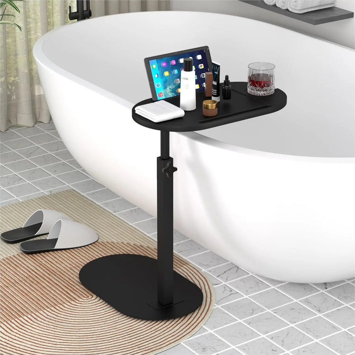 Bamboo Bathtub Side Tray Wooden Bathtub Tray Table Height Adjustable Freestanding Bath Caddy Tray Bathtub Side Table Home Spa