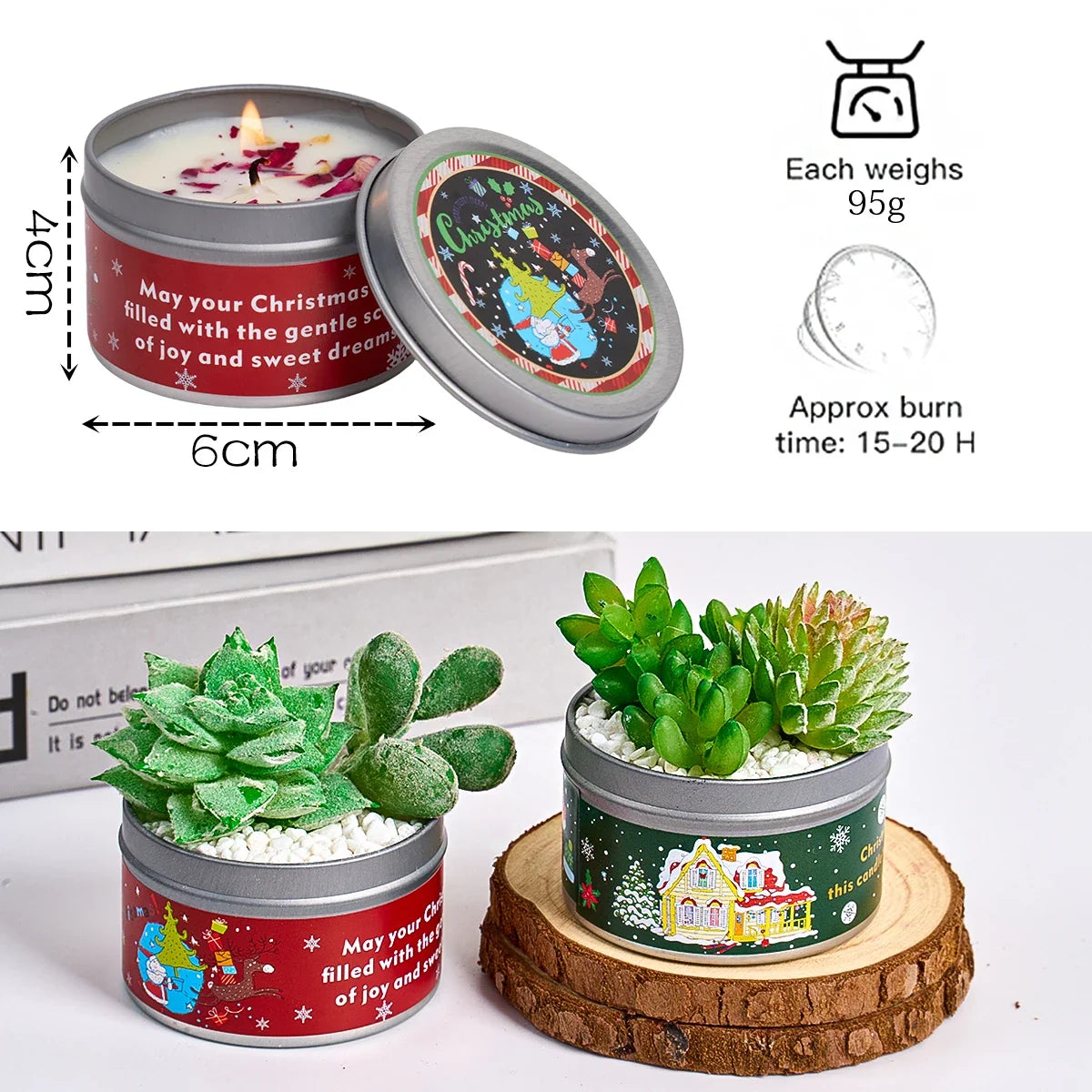 Christmas Scented Candle Set Gift Fragrance Candle Jar Smokeless Romantic Incense Aromatherapy Candle Stonedried Flower Soy Wax