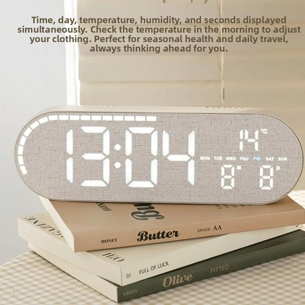 Minimalist Design Digital Wall Clock Silent Operation Nordic Style Alarm Clock Temperature Date Display Hanging Mount