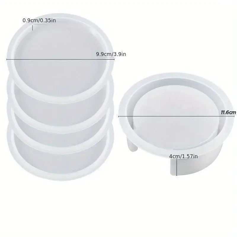 Coaster Resin Molds Set Include 1pc Coaster Storage Box Mold, 4Pcs Silicone Resin Coaster Mold for Epoxy Resin